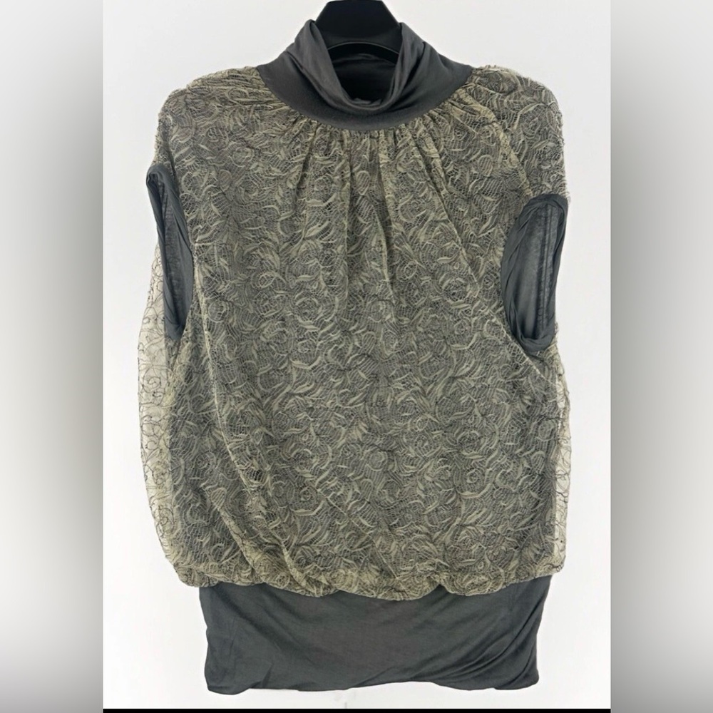 Yigal Azrouel Black and Olive Lace Blouse